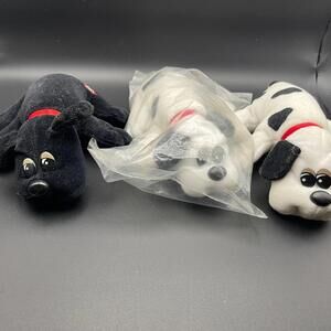 Vintage 1986 Tonka Pound Puppy White & Black Spot 6" Long Stuffed Animal Plush